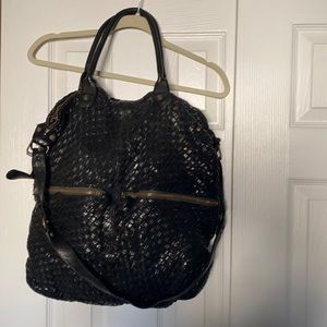 REAL, GENUINE Leather Black Woven Purse